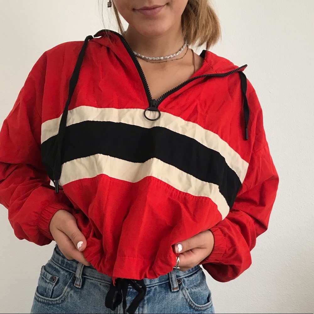 Red windbreaker hoodie